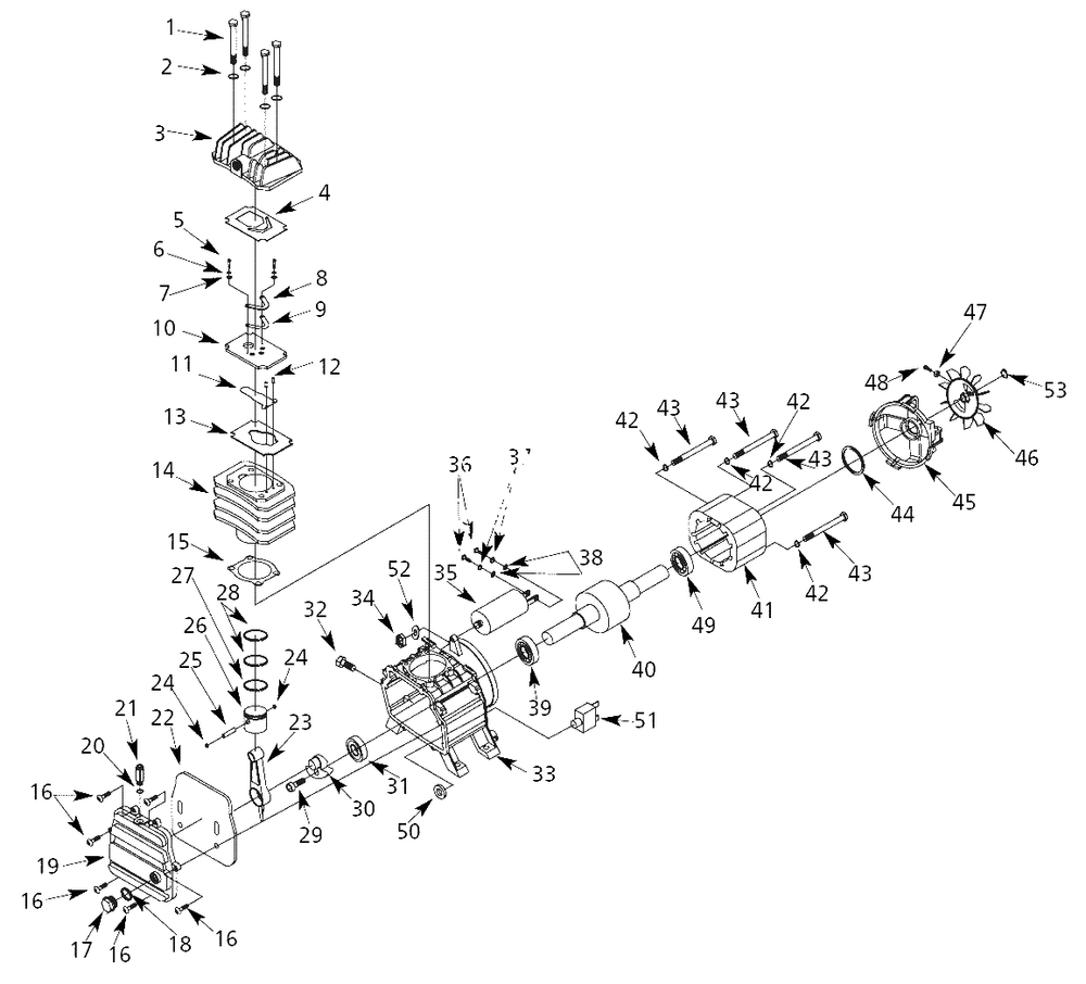Pump Parts Diagram and Parts List for HL4232  Campbell Hausfeld Compressor